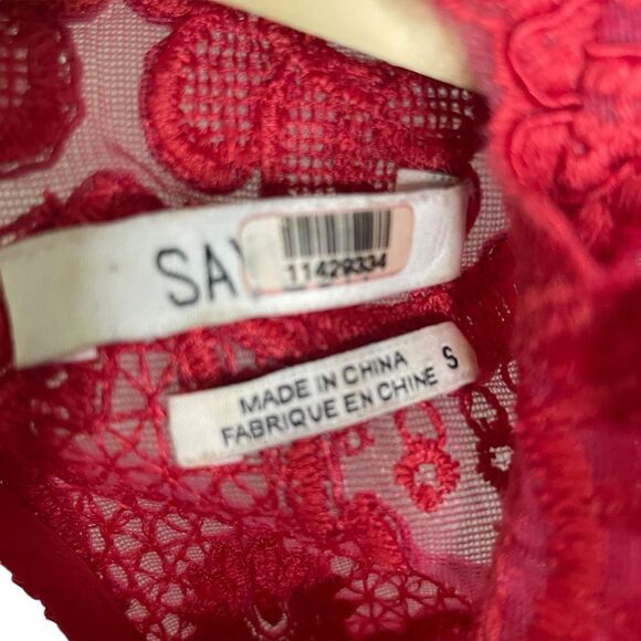 Saylor Norma Red Lace Top Long Sleeve High Neck Sheer - Picture 9 of 12